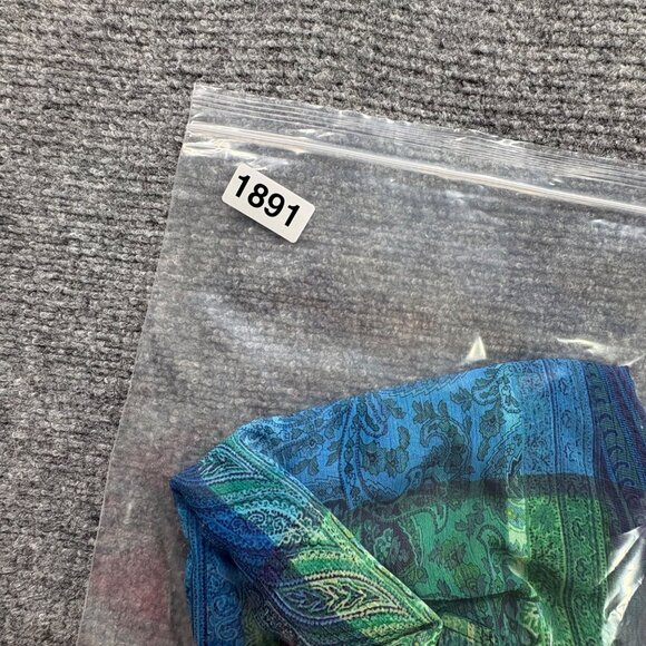 Liz Claiborne Top Womens L Green Blue Paisley Popover Blouse Sheer Silver Button - Picture 13 of 13